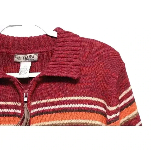 Vintage 90s Full Zip Sweater Size Large Ramie Cotton Striped Fall Retro Cozy - Picture 6 of 10